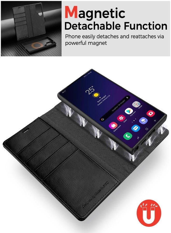 OCASE for Samsung Galaxy S24 Ultra Detachable Case, Magnetic Removable 2 in 1 Flip PU Leather Wallet Case with[Card Holder][Kickstand][RFID Blocking] Shockproof Phone Cover for Galaxy S24 Ultra, Black - Image 3