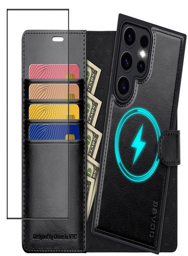 OCASE for Samsung Galaxy S24 Ultra Detachable Case, Magnetic Removable 2 in 1 Flip PU Leather Wallet Case with[Card Holder][Kickstand][RFID Blocking] Shockproof Phone Cover for Galaxy S24 Ultra, Black - Image 1