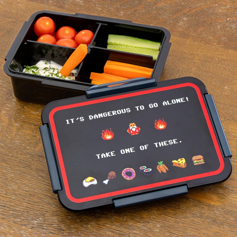 getDigital Its Dangerous to go Alone Lunchbox  Bento Box with up to 4 Customizable Compartments for Retro Video Gaming and Arcade Fans  Black Plastik Dishwasher  Microwave safe - Image 3
