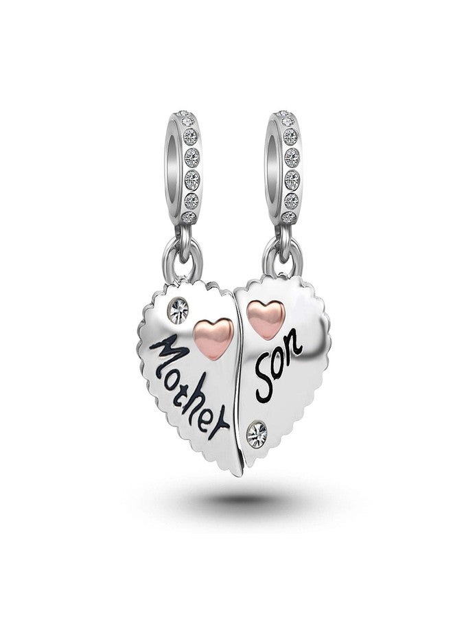 MiiFort Matching Mother Son Love Heart Dangle Charms fit Pandora Charm Bracelets Gifts for Family Birthday Jewelry Crystal Clear CZ - Image 3