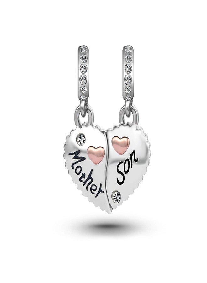 MiiFort Matching Mother Son Love Heart Dangle Charms fit Pandora Charm Bracelets Gifts for Family Birthday Jewelry Crystal Clear CZ - Image 2