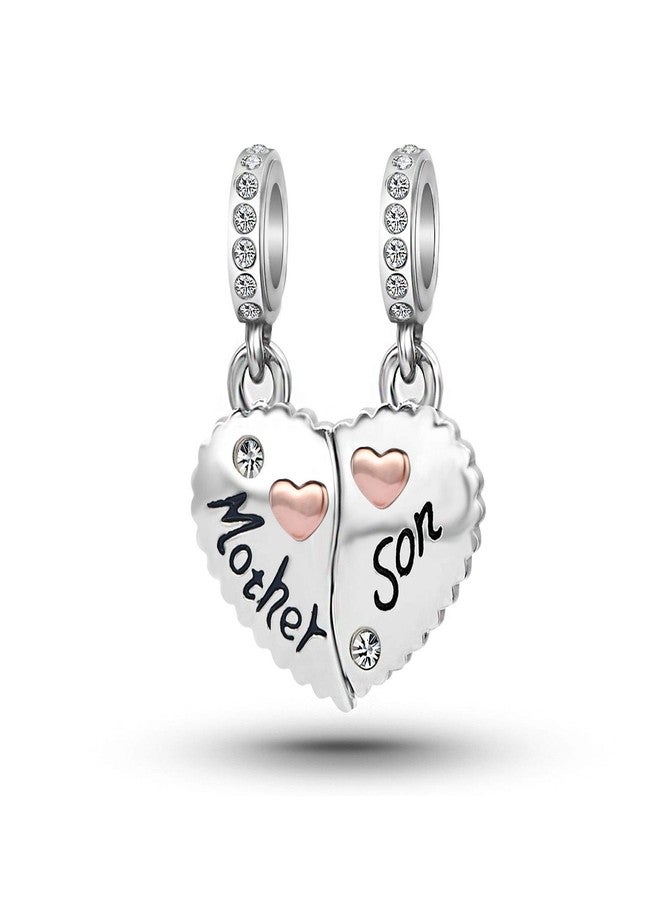 MiiFort Matching Mother Son Love Heart Dangle Charms fit Pandora Charm Bracelets Gifts for Family Birthday Jewelry Crystal Clear CZ - Image 1