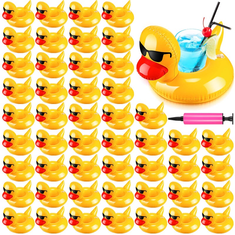 Deekin 50 Pcs Inflatable Duck Drink Floats Reusable Cute Pool Drink Holders Set Lightweight Inflatable Float Cup Coasters with a Pump for Summer Pool Party Hot Tubs Lakes Oceans for Adults - Image 2