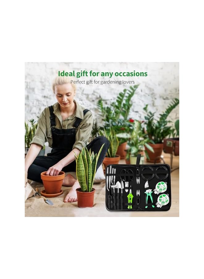 promass Bonsai Tools Kit 20 Pcs Garden Tools Set for Beginner, Includes Bonsai Wire Kit, Plant Mat, Pruning Shears, Bonsai Scissors, Succulent Tools in Leather Storage Bag, Gardening Gift for Women Men - Image 5