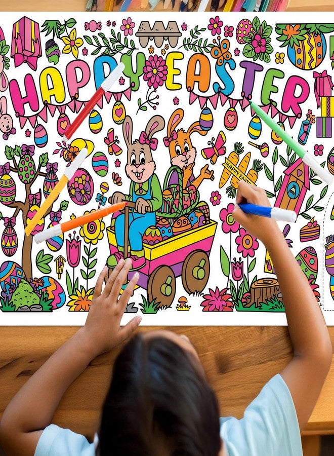 Zharkoo Easter Coloring Tablecloth for Kids, 31 x 72in Giant Happy Easter Bunny Coloring Poster, Paper Craft Coloring Table Cover for Easter Party, Classroom Activity Color-in Tablecloth, Holiday Decorations - Image 5