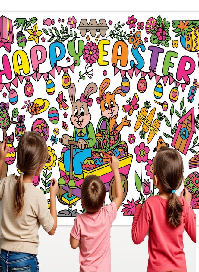 Zharkoo Easter Coloring Tablecloth for Kids, 31 x 72in Giant Happy Easter Bunny Coloring Poster, Paper Craft Coloring Table Cover for Easter Party, Classroom Activity Color-in Tablecloth, Holiday Decorations - Image 1