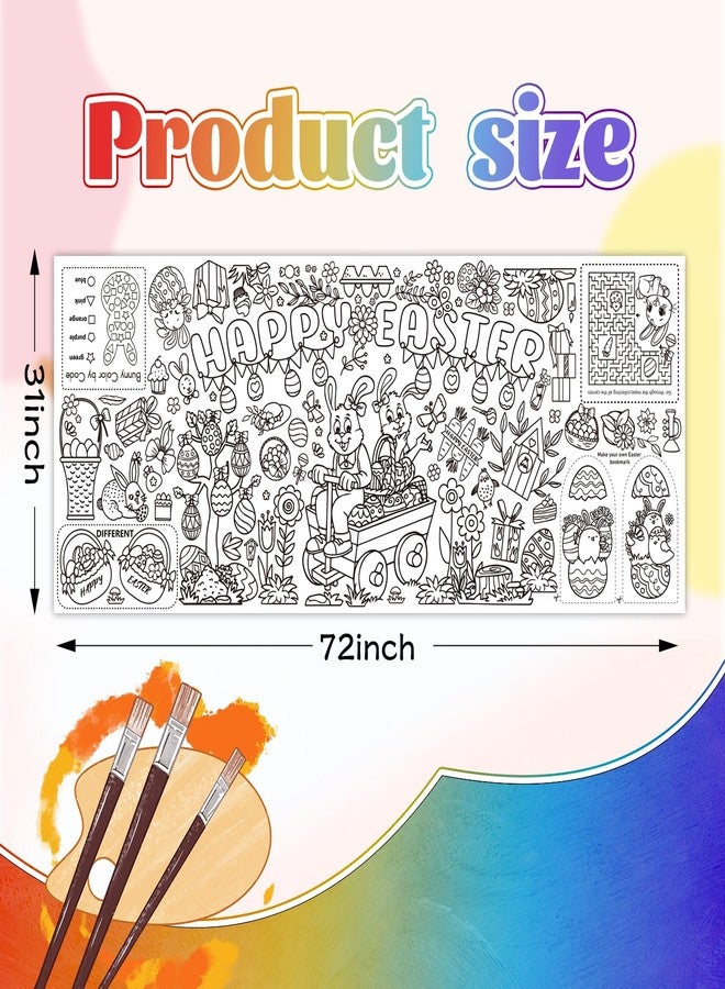 Zharkoo Easter Coloring Tablecloth for Kids, 31 x 72in Giant Happy Easter Bunny Coloring Poster, Paper Craft Coloring Table Cover for Easter Party, Classroom Activity Color-in Tablecloth, Holiday Decorations - Image 2