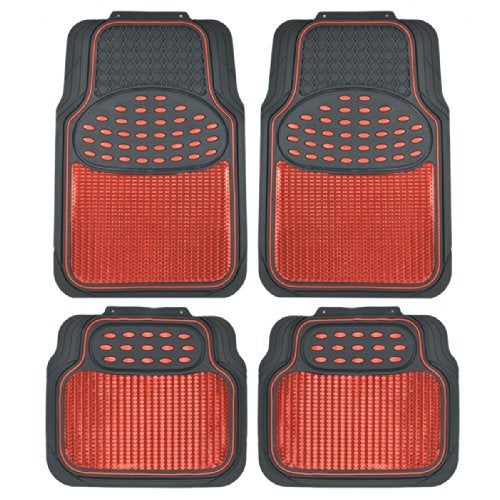 BDK MT614RDAMw1 Metallic Rubber Floor Mats for Car SUV & Truck - Semi Trimmable, 2 Tone Color Heavy Duty Protection(Red/Black) - Image 1