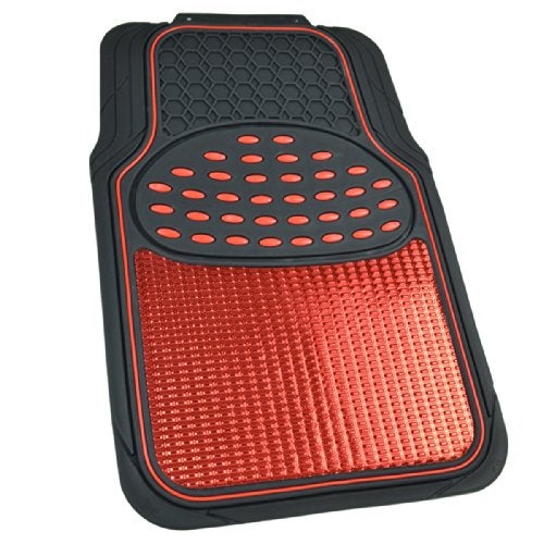 BDK MT614RDAMw1 Metallic Rubber Floor Mats for Car SUV & Truck - Semi Trimmable, 2 Tone Color Heavy Duty Protection(Red/Black) - Image 2