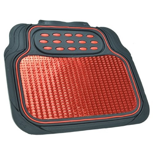 BDK MT614RDAMw1 Metallic Rubber Floor Mats for Car SUV & Truck - Semi Trimmable, 2 Tone Color Heavy Duty Protection(Red/Black) - Image 3
