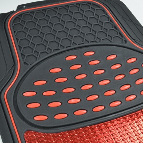 BDK MT614RDAMw1 Metallic Rubber Floor Mats for Car SUV & Truck - Semi Trimmable, 2 Tone Color Heavy Duty Protection(Red/Black) - Image 4