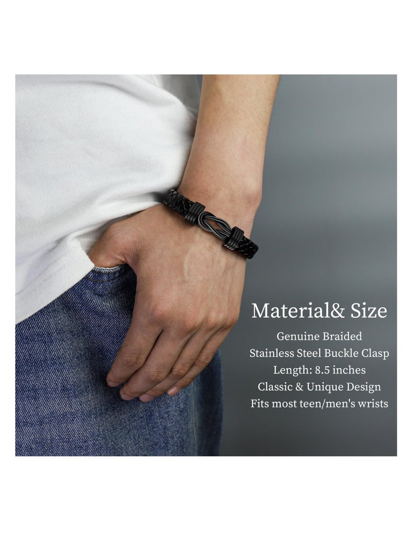 Bracelets Gifts for Men, Men Morse Code Bracelets, Mens Braided Leather Bracelets, With Lettering Love You Forever, Motivational Jewelry, for Son Grandson Husband Boyfriend Nephew  - Image 3