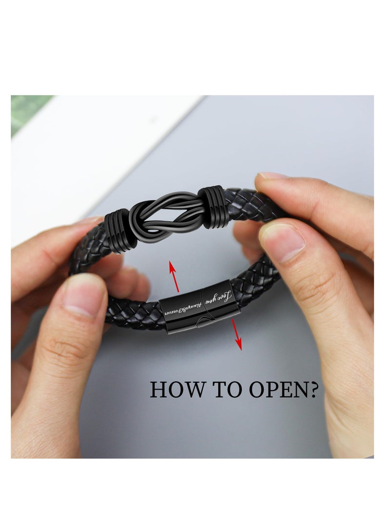 Bracelets Gifts for Men, Men Morse Code Bracelets, Mens Braided Leather Bracelets, With Lettering Love You Forever, Motivational Jewelry, for Son Grandson Husband Boyfriend Nephew  - Image 5