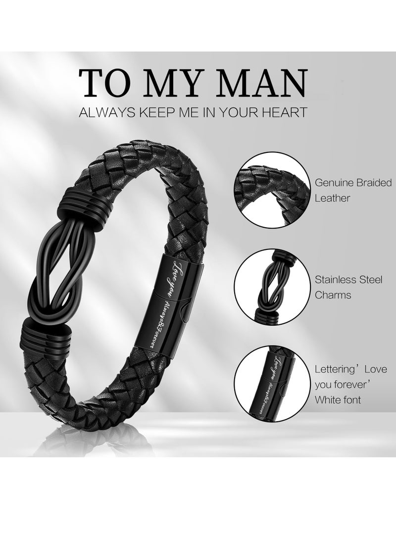 Bracelets Gifts for Men, Men Morse Code Bracelets, Mens Braided Leather Bracelets, With Lettering Love You Forever, Motivational Jewelry, for Son Grandson Husband Boyfriend Nephew  - Image 4