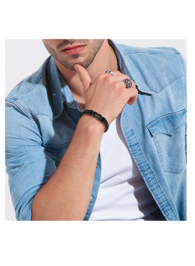 Bracelets Gifts for Men, Men Morse Code Bracelets, Mens Braided Leather Bracelets, With Lettering Love You Forever, Motivational Jewelry, for Son Grandson Husband Boyfriend Nephew  - Image 2