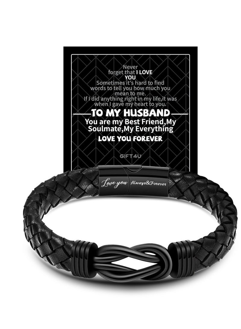 Bracelets Gifts for Men, Men Morse Code Bracelets, Mens Braided Leather Bracelets, With Lettering Love You Forever, Motivational Jewelry, for Son Grandson Husband Boyfriend Nephew  - Image 1
