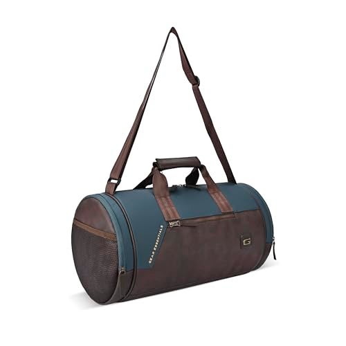 Gear Cross Training 9"/29L Faux Leather Large Water Resistant Duffle Bag/Travel Bag/Gym Bag for Men & Women(Teal-Brown) - Image 1