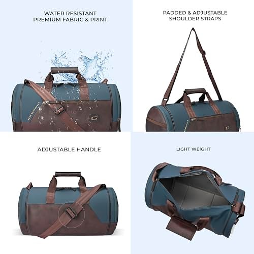 Gear Cross Training 9"/29L Faux Leather Large Water Resistant Duffle Bag/Travel Bag/Gym Bag for Men & Women(Teal-Brown) - Image 5