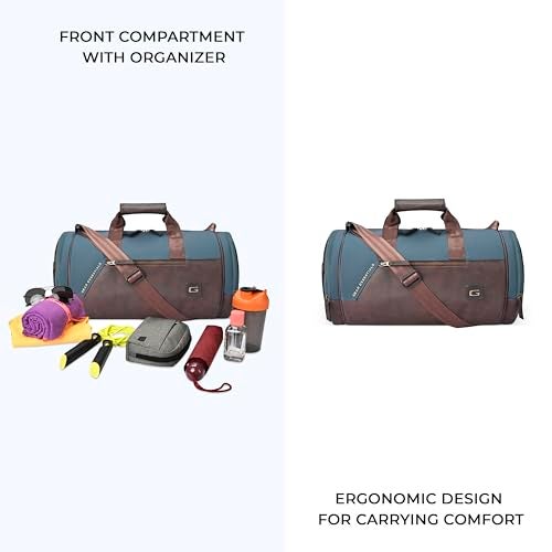 Gear Cross Training 9"/29L Faux Leather Large Water Resistant Duffle Bag/Travel Bag/Gym Bag for Men & Women(Teal-Brown) - Image 4