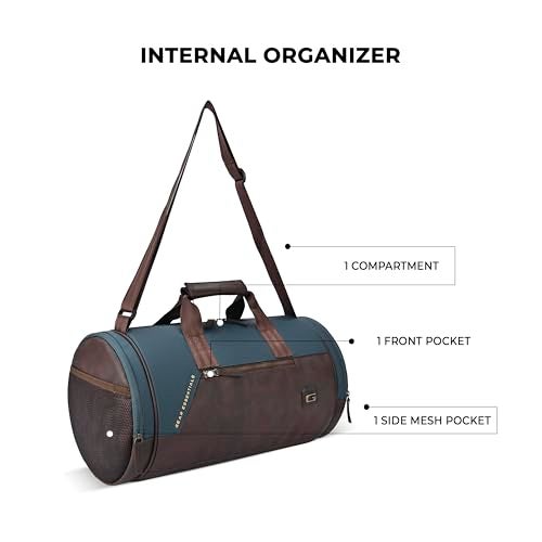 Gear Cross Training 9"/29L Faux Leather Large Water Resistant Duffle Bag/Travel Bag/Gym Bag for Men & Women(Teal-Brown) - Image 3