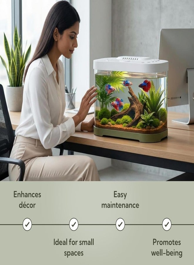 rizopets Premium Fish Aquarium Tank with Lid, LED Light & Filter | Modern Round Shape Fish Tank for Home & Office | Stylish Mini Aquarium for Betta, Goldfish, Guppies Size 40 cm 22.7 cm 25.5cm - Image 4