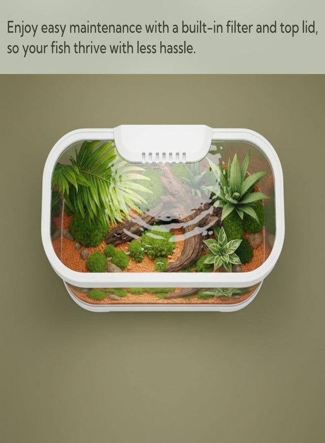 rizopets Premium Fish Aquarium Tank with Lid, LED Light & Filter | Modern Round Shape Fish Tank for Home & Office | Stylish Mini Aquarium for Betta, Goldfish, Guppies Size 40 cm 22.7 cm 25.5cm - Image 5