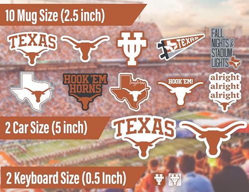 PartyKandy University of Texas Stickers for Gift, Car, Water Bottle, Laptop, and Phone for UT Football Fans and University Graduates (Texas Longhorns) - Image 2