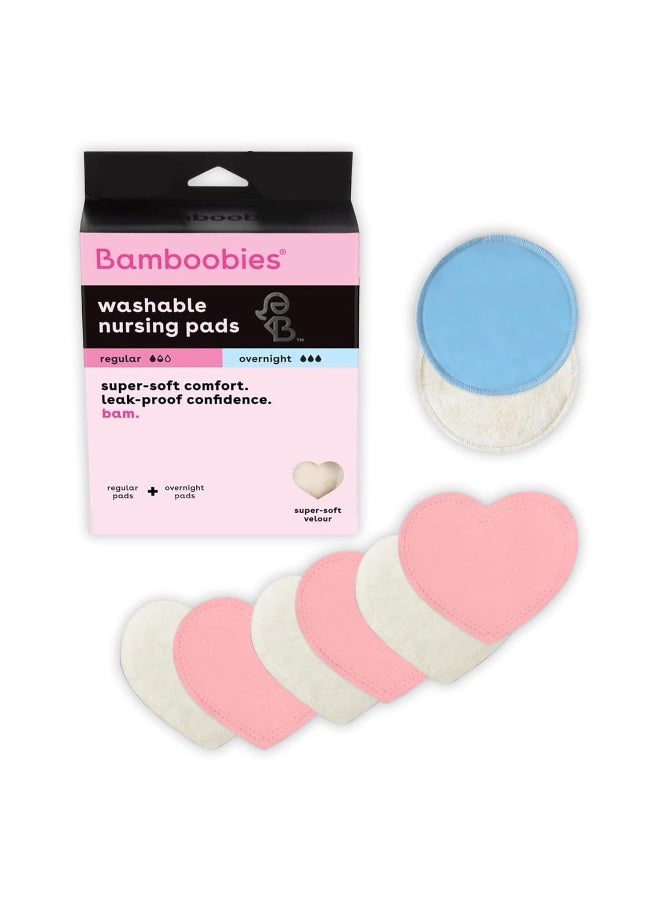 Bamboobies Nursing Pads, Ultra-Soft Velour, Reusable, Washable & Leak-Proof, 6 Ultra-Thin and 2 Overnight Pads for Breastfeeding - Image 1