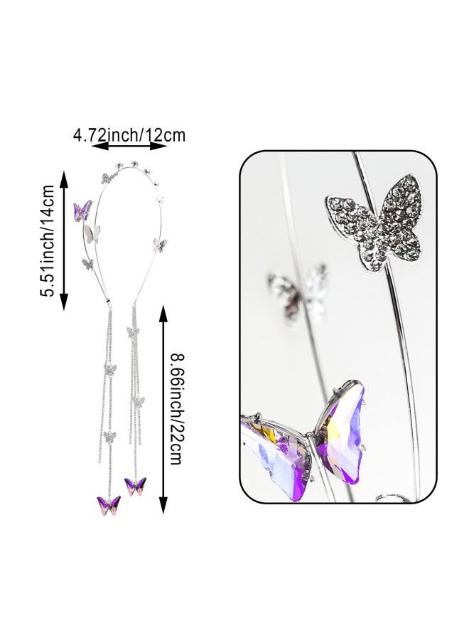 DonLeeving Silver Wedding Butterfly Headband Crystal Tassel Headband for Women Sparkly Rhinestone Fake Earrings Hair Chain Hairhoop Hair Accessories for Women and Girls  - Image 2