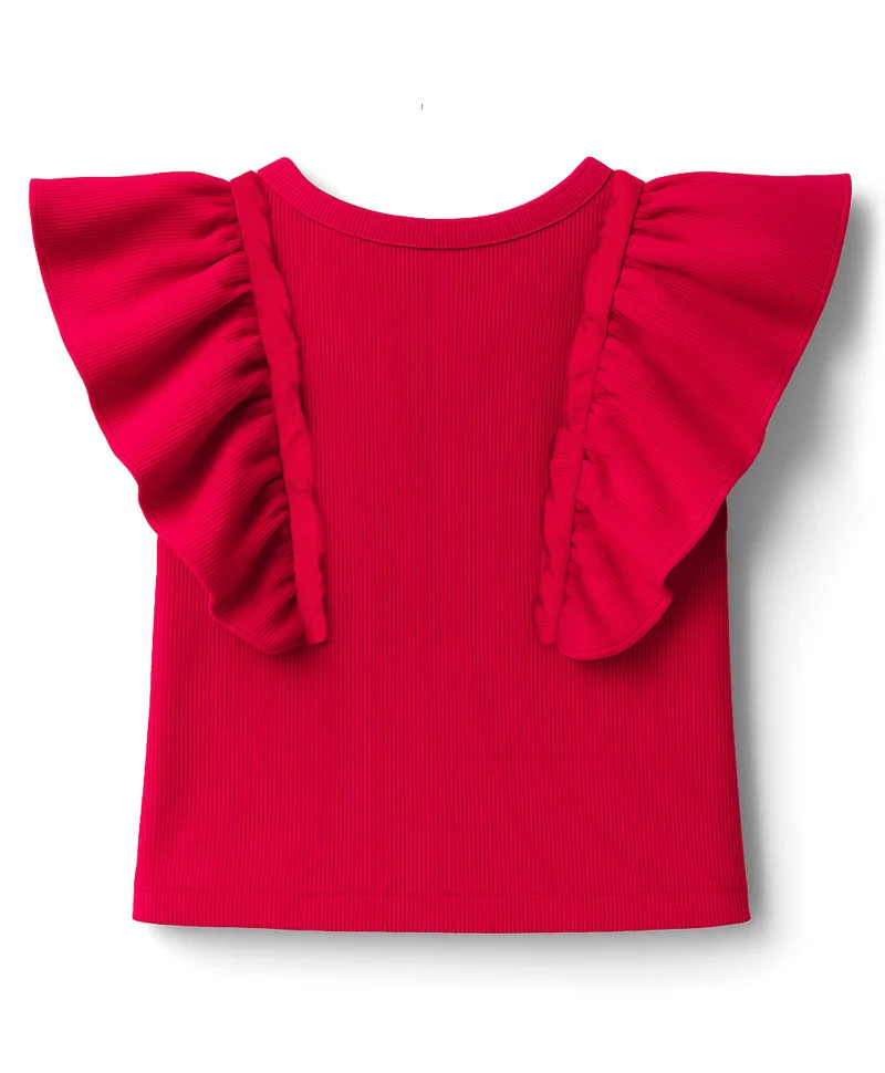 Pine Kids Pine Kids Cotton Knit Half Flutter Sleeves Solid Color Top - Red