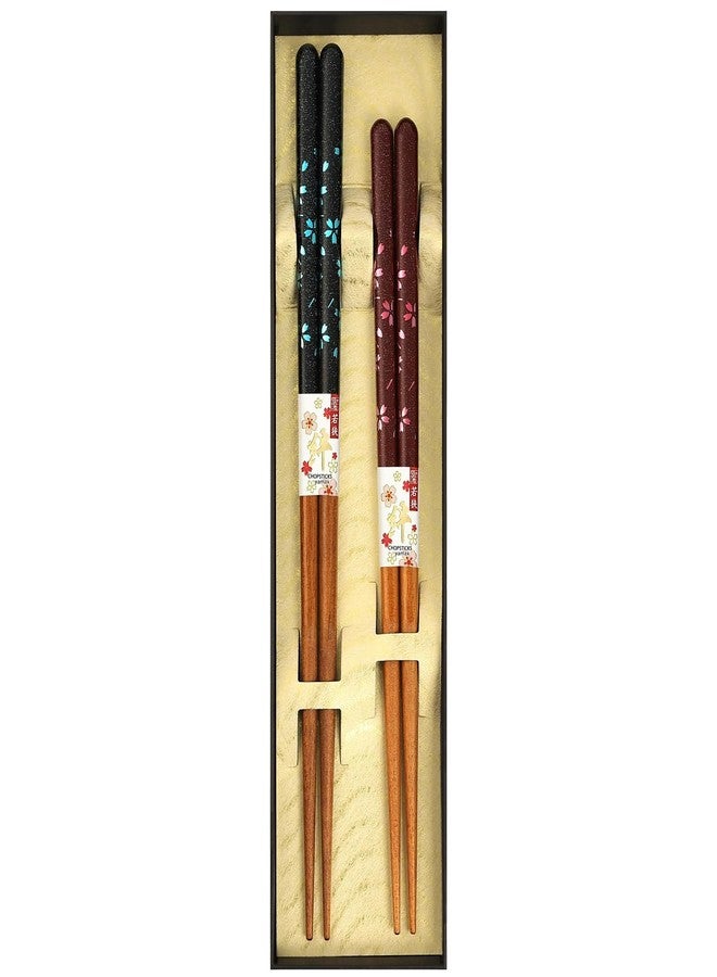 Terra Distribution Japanese Chopsticks Set of 2 Pairs [Made in Japan] - Metallic Foil Finish Lacquered Wooden Chopsticks (Cherry Blossom Delight 2prs (MK055)) - Image 1