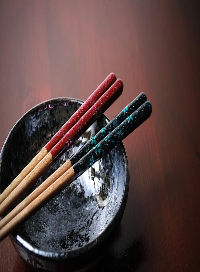 Terra Distribution Japanese Chopsticks Set of 2 Pairs [Made in Japan] - Metallic Foil Finish Lacquered Wooden Chopsticks (Cherry Blossom Delight 2prs (MK055)) - Image 2