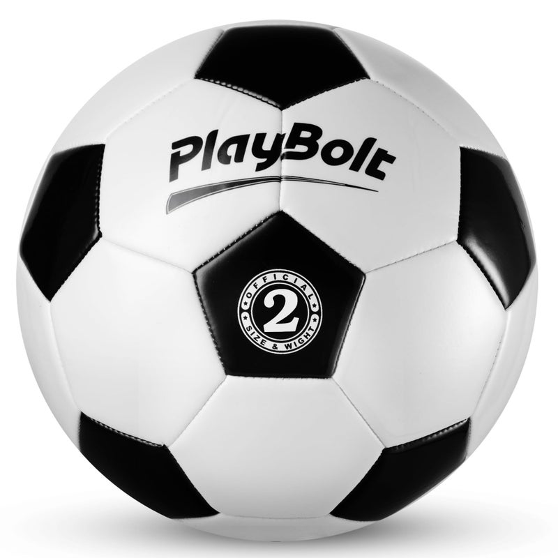 PlayBolt Soccer Ball Size 2 with Pump - Black & White Training Practice & Match Ball for Kids, Youth and Adults (Pack of 1) - Image 1