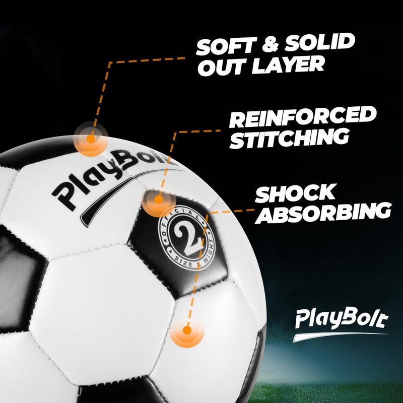 PlayBolt Soccer Ball Size 2 with Pump - Black & White Training Practice & Match Ball for Kids, Youth and Adults (Pack of 1) - Image 4