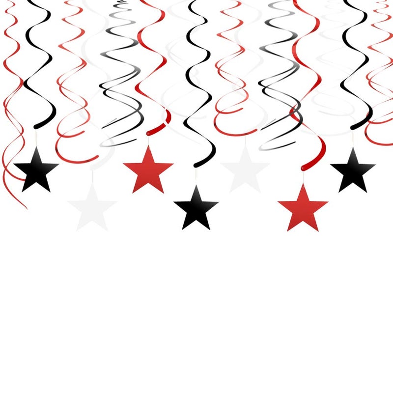 Adeer Red Black White Star Hanging Swirl Decorations Stars Streamers Foil Swirls for Ceiling Decorations Party Supplies Pack of 30