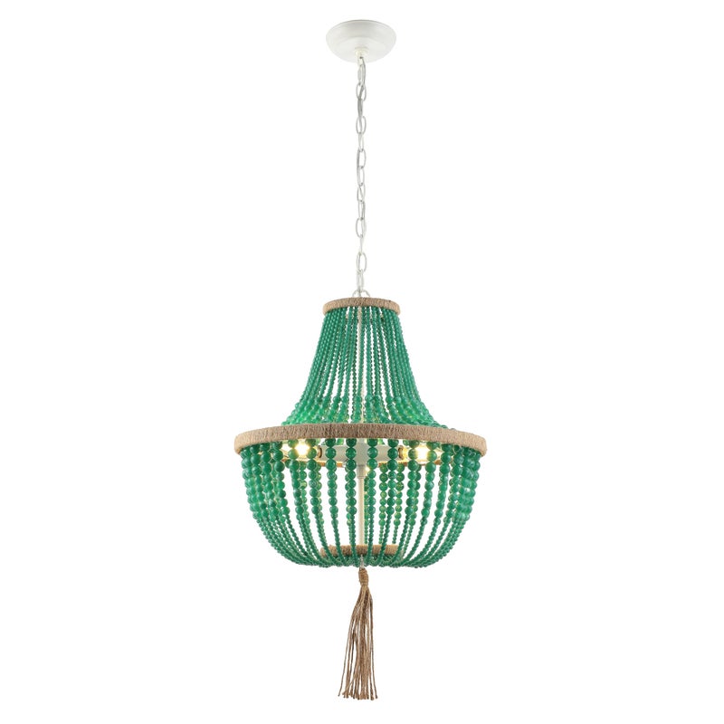 SAFAVIEH Lighting Collection Lush Kristi Boho Farmhouse Emerald Green 17inch Diameter 3light Beaded Adjustable Hanging Pendant Light Fixture with Tassel LED Bulbs Included