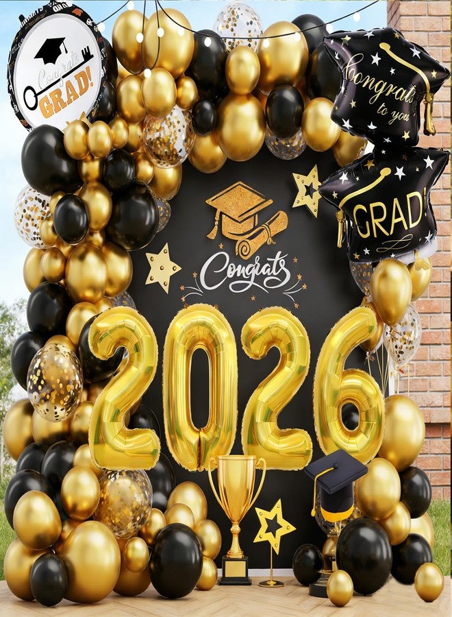 HEEYA Black Gold Graduation Party Decorations 2026 - Graduation Balloon Arch Kit with 32 Inch 2026 Number Balloons & Gradua tion Mylar Balloons, Perfect for Class of 2026 Gradua tion Party Supplies - Image 1