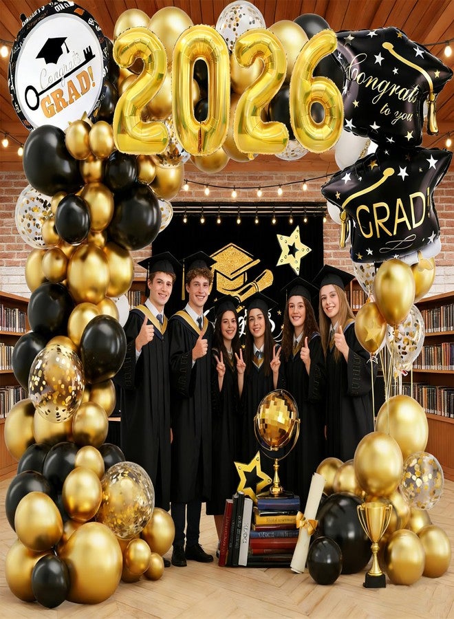 HEEYA Black Gold Graduation Party Decorations 2026 - Graduation Balloon Arch Kit with 32 Inch 2026 Number Balloons & Gradua tion Mylar Balloons, Perfect for Class of 2026 Gradua tion Party Supplies - Image 5