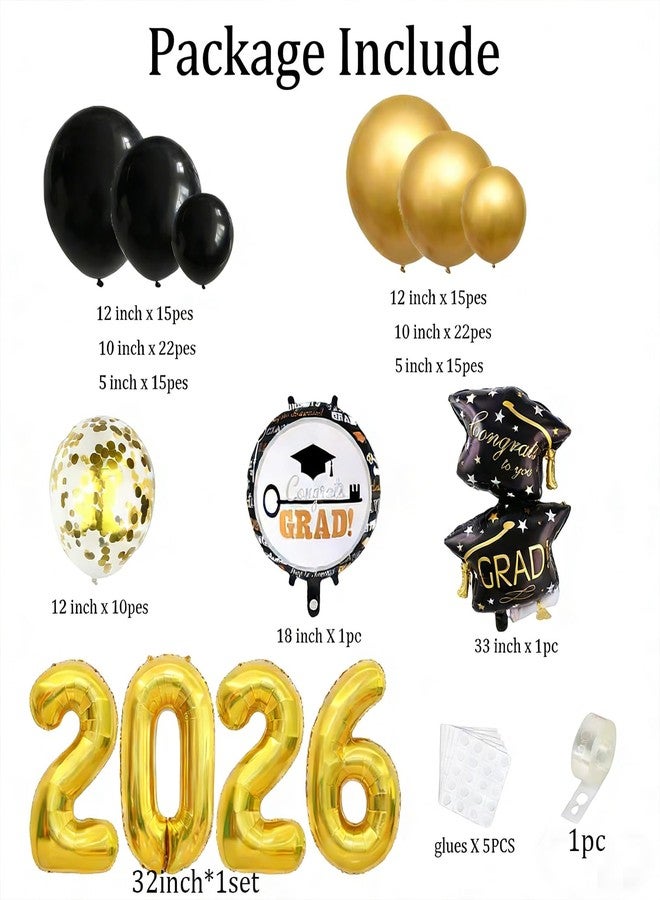 HEEYA Black Gold Graduation Party Decorations 2026 - Graduation Balloon Arch Kit with 32 Inch 2026 Number Balloons & Gradua tion Mylar Balloons, Perfect for Class of 2026 Gradua tion Party Supplies - Image 3