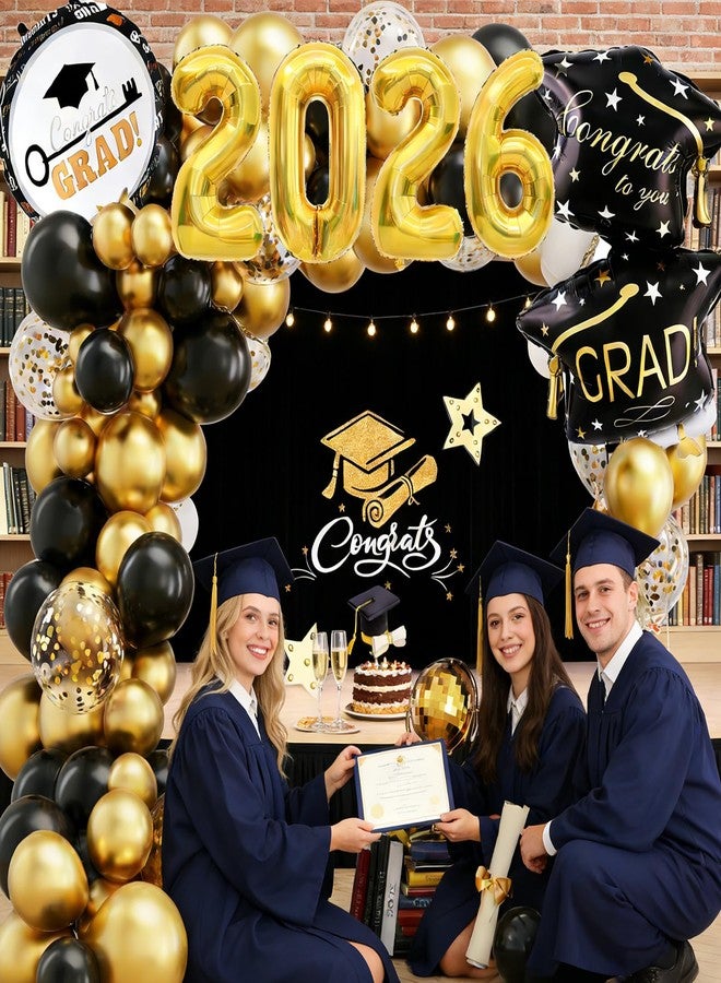HEEYA Black Gold Graduation Party Decorations 2026 - Graduation Balloon Arch Kit with 32 Inch 2026 Number Balloons & Gradua tion Mylar Balloons, Perfect for Class of 2026 Gradua tion Party Supplies - Image 2