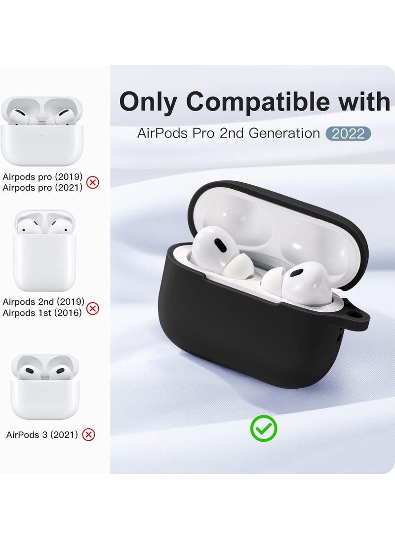 For AirPods Pro 2 Case Cover (2022), Full Body Protective Silicone Case Compatible with Apple AirPods Pro 2nd Generation, Shockproof Anti-Scratch Cover with Carabiner, Front LED Visible – Black - Image 2