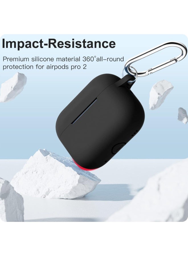 For AirPods Pro 2 Case Cover (2022), Full Body Protective Silicone Case Compatible with Apple AirPods Pro 2nd Generation, Shockproof Anti-Scratch Cover with Carabiner, Front LED Visible – Black - Image 3