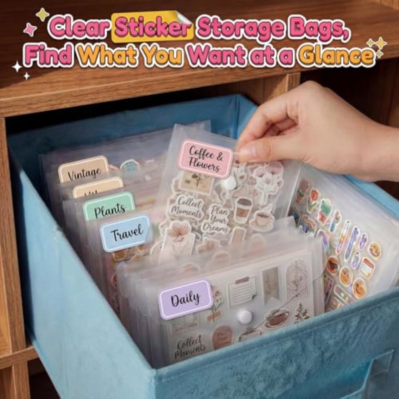 12 Pack Plastic Envelopes File Folders, 6.3x4.5 Inch Clear Folders with Snap Button Closure, Waterproof Small Document Organizer for Sticker Storage, Scrapbooking, Washi Tape and Office Supplies - Image 3