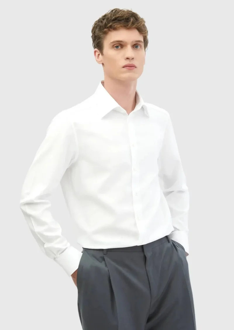 RAMSEY White Patterned Regular Fit Weaving Classical 100% Cotton Shirt