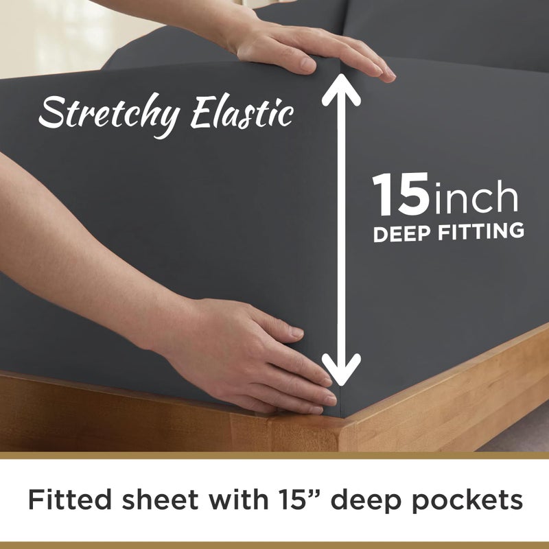 DESTINY CRESCENT BED Full XL 100% Microfiber Double Brushed Sheet Set - Extra-Soft  Breathable & Wrinkle-Free - 15"" Deep Pockets  54"" x 80"" - Ideal for Extra Long Full Beds - 4PC Set (Full XL  Black) - Image 4