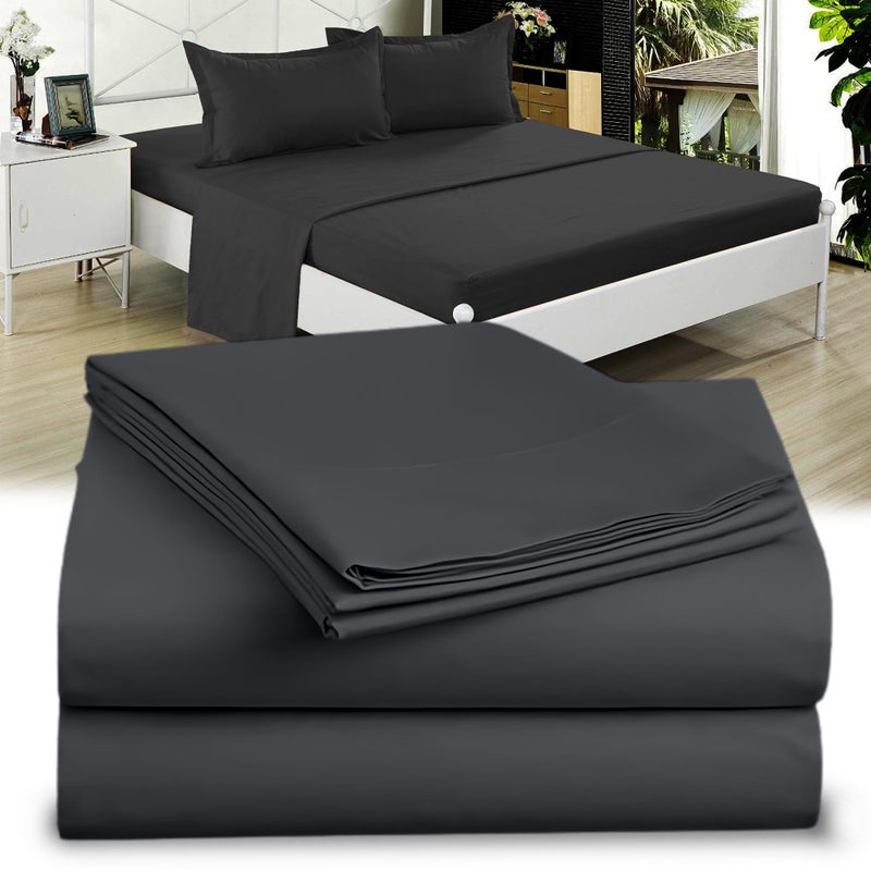 DESTINY CRESCENT BED Full XL 100% Microfiber Double Brushed Sheet Set - Extra-Soft  Breathable & Wrinkle-Free - 15"" Deep Pockets  54"" x 80"" - Ideal for Extra Long Full Beds - 4PC Set (Full XL  Black) - Image 1