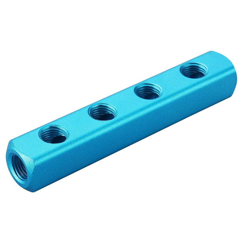 Baomain Aluminum Air Manifold Block 4Way 7Port 14 PT Threaded for Pneumatic Systems