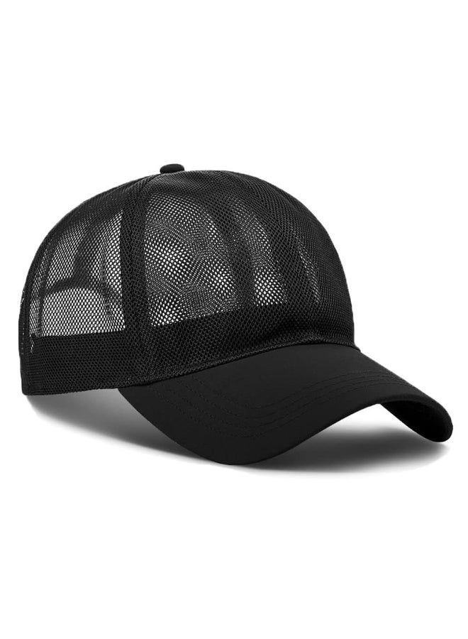 Black Mesh Trucker Baseball Cap, Adjustable Snapback, Quick-Drying Breathable Sports Hat, 56-60cm - Image 1