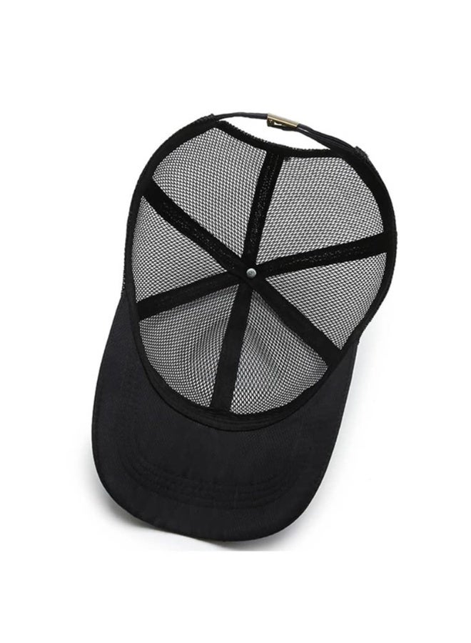 Black Mesh Trucker Baseball Cap, Adjustable Snapback, Quick-Drying Breathable Sports Hat, 56-60cm - Image 3