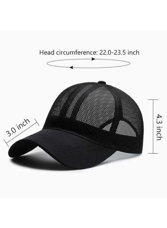 Black Mesh Trucker Baseball Cap, Adjustable Snapback, Quick-Drying Breathable Sports Hat, 56-60cm - Image 2